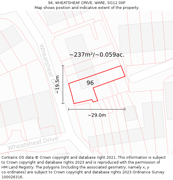 96, WHEATSHEAF DRIVE, WARE, SG12 0XP: Plot and title map