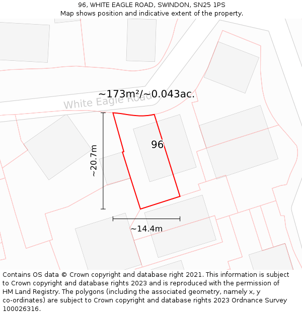 96, WHITE EAGLE ROAD, SWINDON, SN25 1PS: Plot and title map