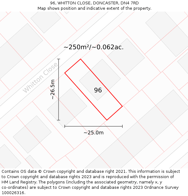 96, WHITTON CLOSE, DONCASTER, DN4 7RD: Plot and title map