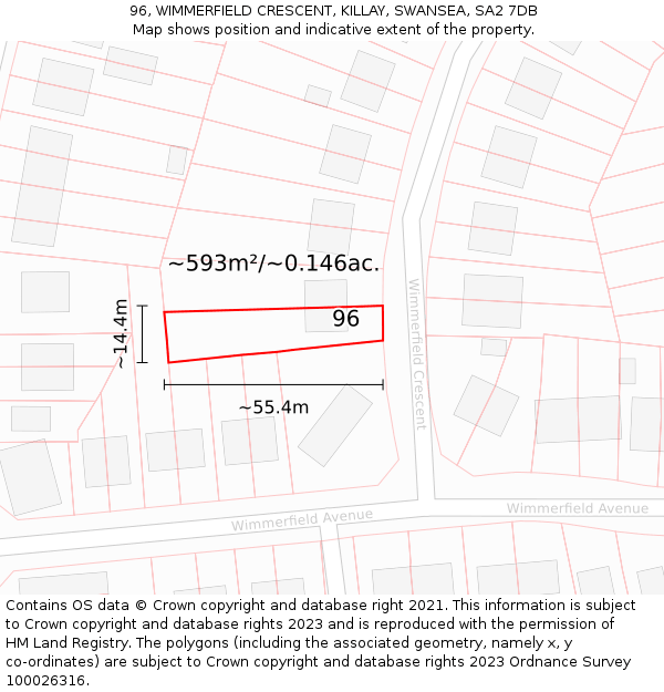 96, WIMMERFIELD CRESCENT, KILLAY, SWANSEA, SA2 7DB: Plot and title map