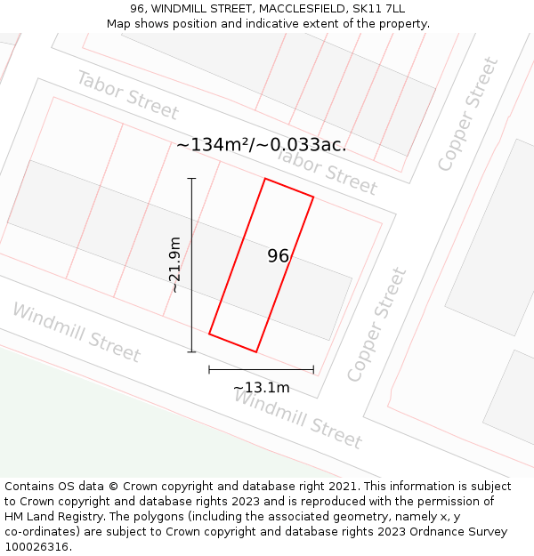 96, WINDMILL STREET, MACCLESFIELD, SK11 7LL: Plot and title map