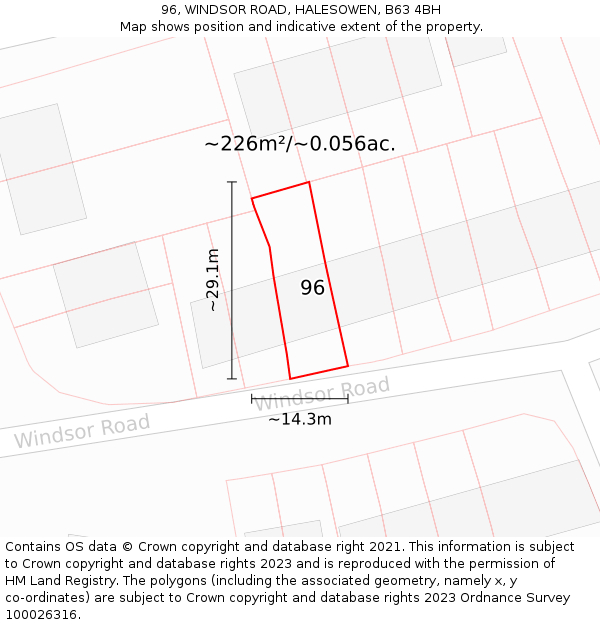 96, WINDSOR ROAD, HALESOWEN, B63 4BH: Plot and title map