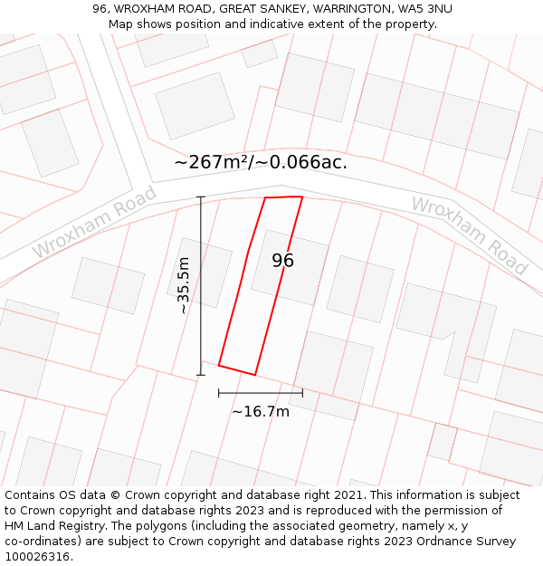 96, WROXHAM ROAD, GREAT SANKEY, WARRINGTON, WA5 3NU: Plot and title map