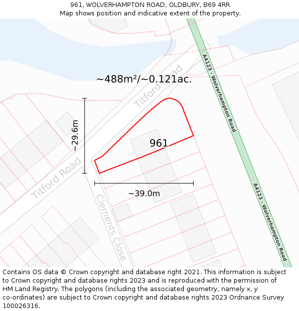 961, WOLVERHAMPTON ROAD, OLDBURY, B69 4RR: Plot and title map