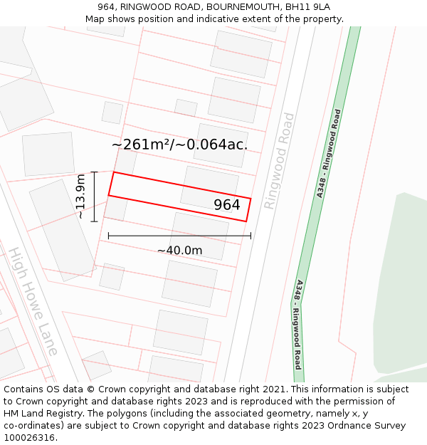 964, RINGWOOD ROAD, BOURNEMOUTH, BH11 9LA: Plot and title map