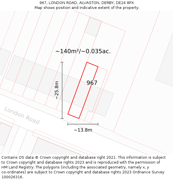 967, LONDON ROAD, ALVASTON, DERBY, DE24 8PX: Plot and title map