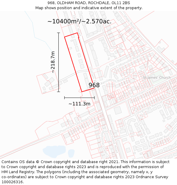 968, OLDHAM ROAD, ROCHDALE, OL11 2BS: Plot and title map