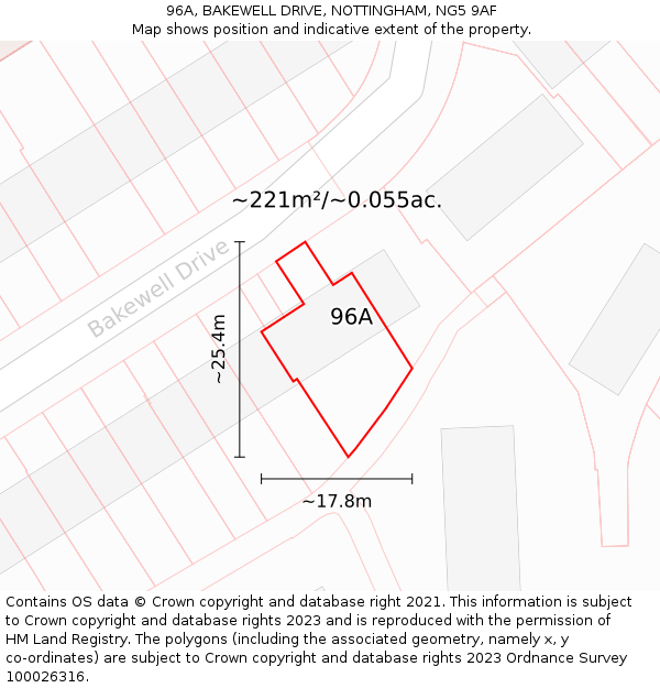 96A, BAKEWELL DRIVE, NOTTINGHAM, NG5 9AF: Plot and title map