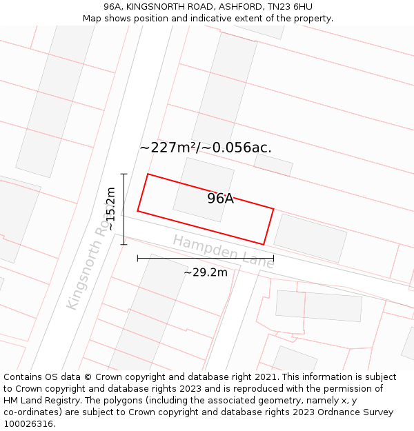 96A, KINGSNORTH ROAD, ASHFORD, TN23 6HU: Plot and title map