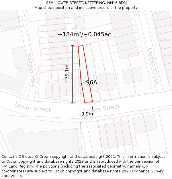 96A, LOWER STREET, KETTERING, NN16 8DN: Plot and title map