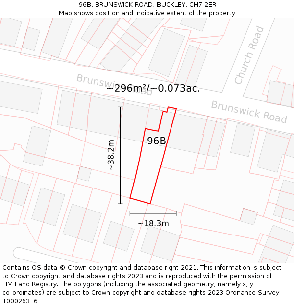 96B, BRUNSWICK ROAD, BUCKLEY, CH7 2ER: Plot and title map