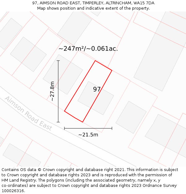 97, AIMSON ROAD EAST, TIMPERLEY, ALTRINCHAM, WA15 7DA: Plot and title map