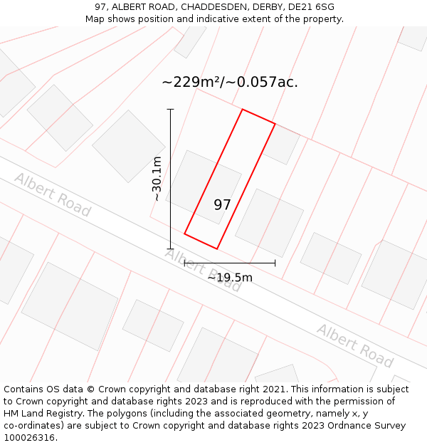 97, ALBERT ROAD, CHADDESDEN, DERBY, DE21 6SG: Plot and title map