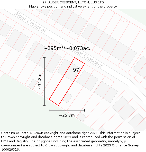 97, ALDER CRESCENT, LUTON, LU3 1TQ: Plot and title map