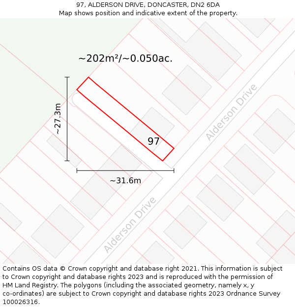 97, ALDERSON DRIVE, DONCASTER, DN2 6DA: Plot and title map