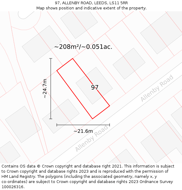 97, ALLENBY ROAD, LEEDS, LS11 5RR: Plot and title map