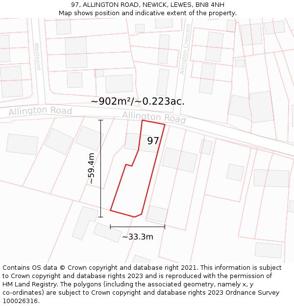 97, ALLINGTON ROAD, NEWICK, LEWES, BN8 4NH: Plot and title map