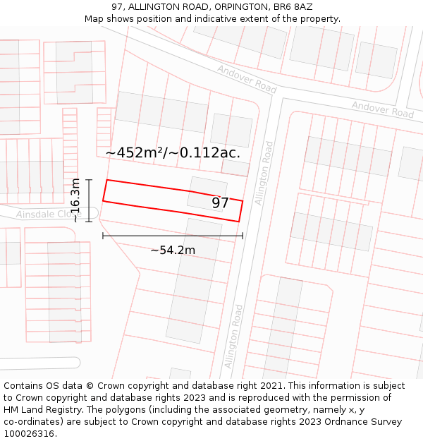 97, ALLINGTON ROAD, ORPINGTON, BR6 8AZ: Plot and title map