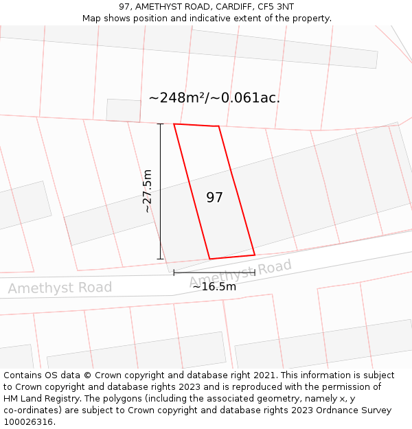 97, AMETHYST ROAD, CARDIFF, CF5 3NT: Plot and title map
