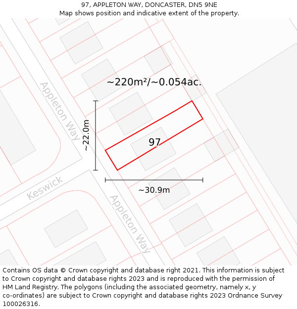 97, APPLETON WAY, DONCASTER, DN5 9NE: Plot and title map
