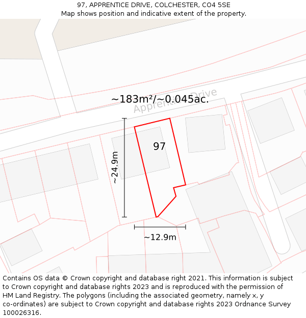 97, APPRENTICE DRIVE, COLCHESTER, CO4 5SE: Plot and title map