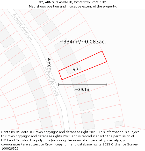 97, ARNOLD AVENUE, COVENTRY, CV3 5ND: Plot and title map