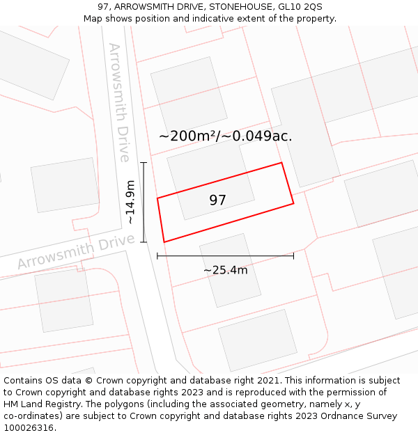 97, ARROWSMITH DRIVE, STONEHOUSE, GL10 2QS: Plot and title map