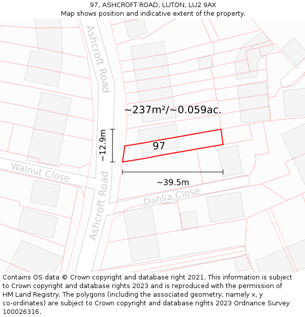 97, ASHCROFT ROAD, LUTON, LU2 9AX: Plot and title map