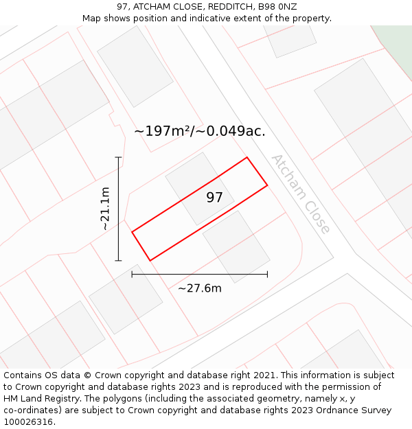 97, ATCHAM CLOSE, REDDITCH, B98 0NZ: Plot and title map