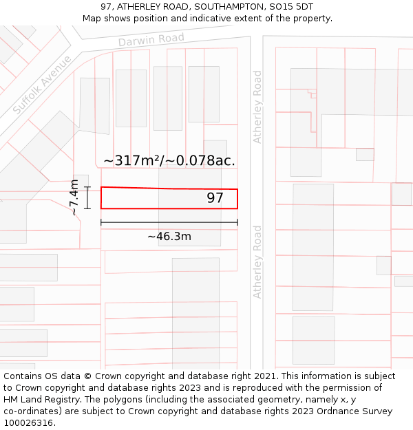 97, ATHERLEY ROAD, SOUTHAMPTON, SO15 5DT: Plot and title map