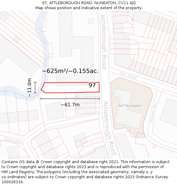 97, ATTLEBOROUGH ROAD, NUNEATON, CV11 4JQ: Plot and title map