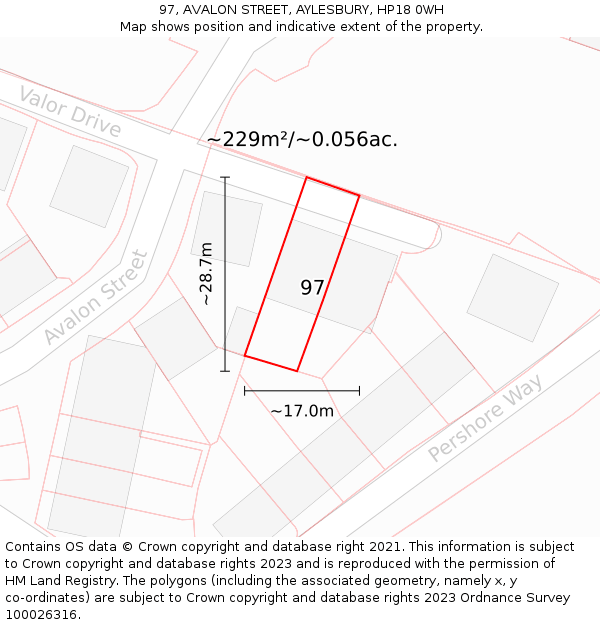 97, AVALON STREET, AYLESBURY, HP18 0WH: Plot and title map
