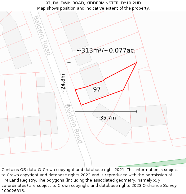 97, BALDWIN ROAD, KIDDERMINSTER, DY10 2UD: Plot and title map