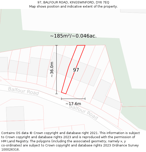 97, BALFOUR ROAD, KINGSWINFORD, DY6 7EQ: Plot and title map