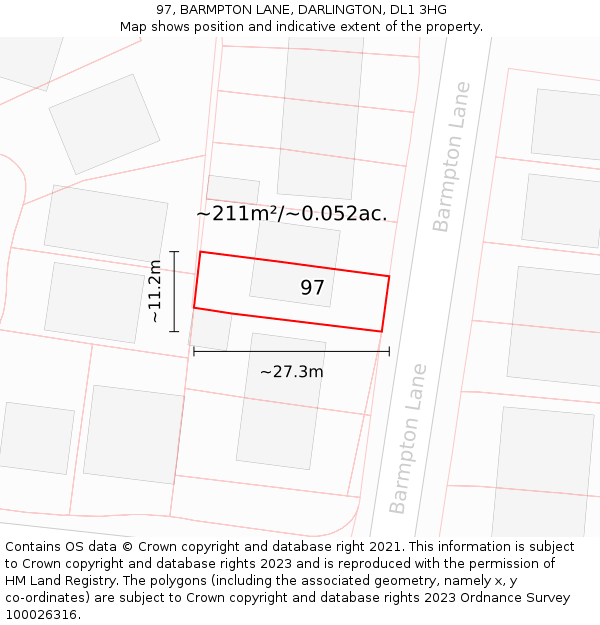 97, BARMPTON LANE, DARLINGTON, DL1 3HG: Plot and title map