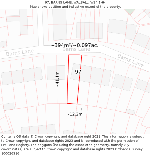 97, BARNS LANE, WALSALL, WS4 1HH: Plot and title map