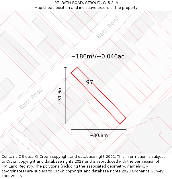 97, BATH ROAD, STROUD, GL5 3LA: Plot and title map
