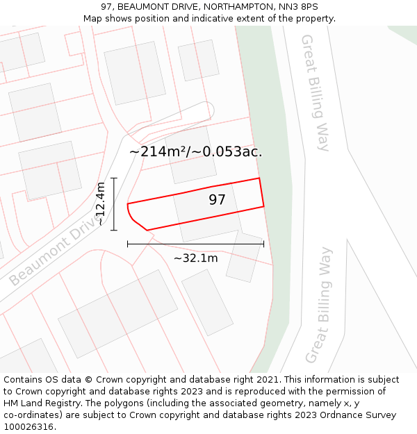97, BEAUMONT DRIVE, NORTHAMPTON, NN3 8PS: Plot and title map