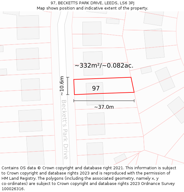 97, BECKETTS PARK DRIVE, LEEDS, LS6 3PJ: Plot and title map