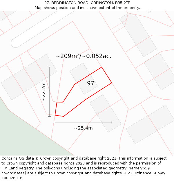 97, BEDDINGTON ROAD, ORPINGTON, BR5 2TE: Plot and title map