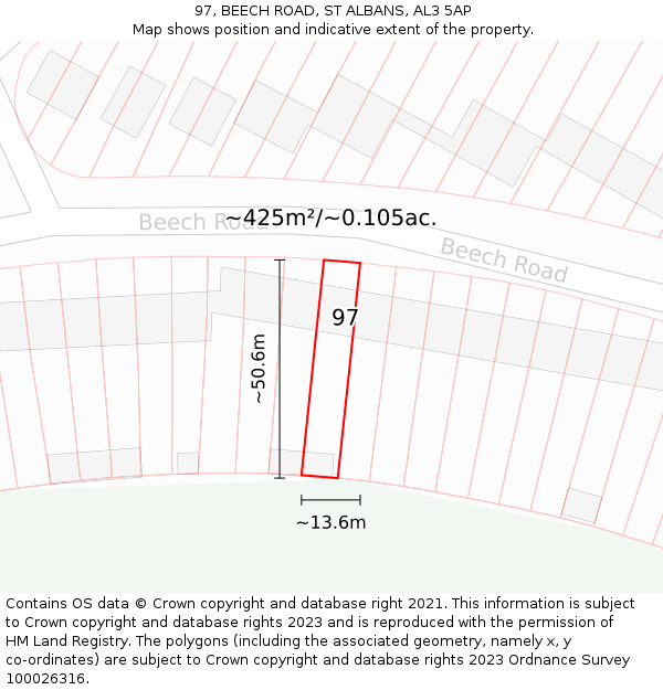 97, BEECH ROAD, ST ALBANS, AL3 5AP: Plot and title map