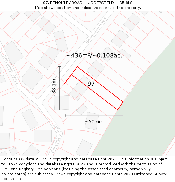 97, BENOMLEY ROAD, HUDDERSFIELD, HD5 8LS: Plot and title map
