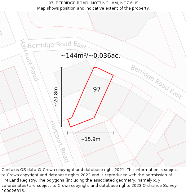97, BERRIDGE ROAD, NOTTINGHAM, NG7 6HS: Plot and title map