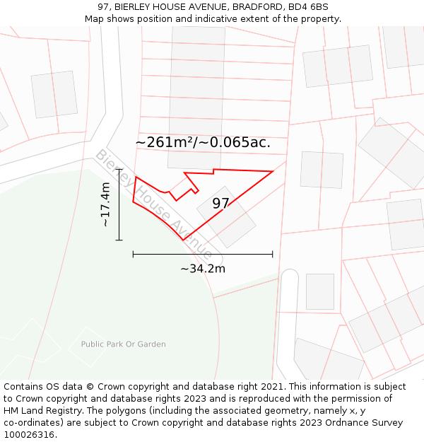 97, BIERLEY HOUSE AVENUE, BRADFORD, BD4 6BS: Plot and title map