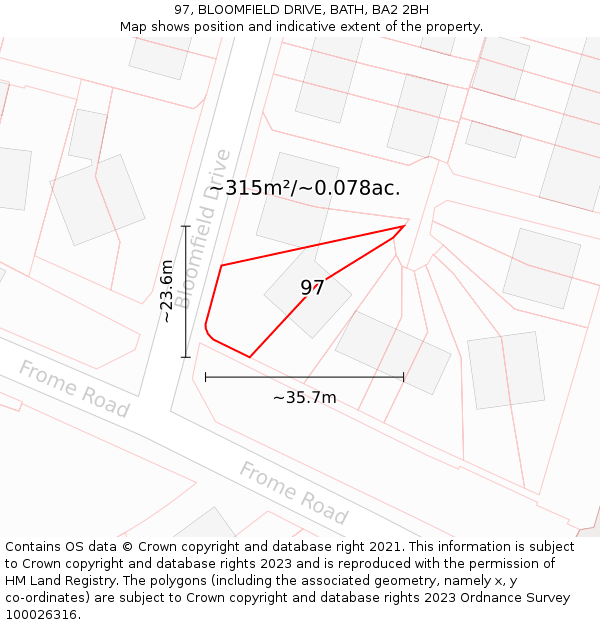 97, BLOOMFIELD DRIVE, BATH, BA2 2BH: Plot and title map