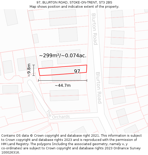 97, BLURTON ROAD, STOKE-ON-TRENT, ST3 2BS: Plot and title map