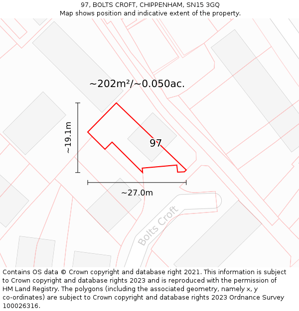 97, BOLTS CROFT, CHIPPENHAM, SN15 3GQ: Plot and title map