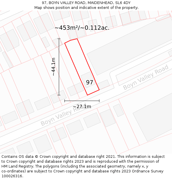 97, BOYN VALLEY ROAD, MAIDENHEAD, SL6 4DY: Plot and title map