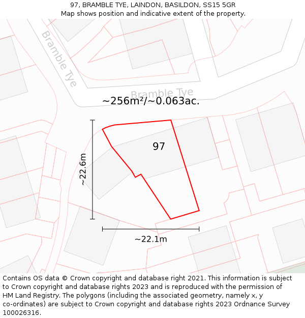 97, BRAMBLE TYE, LAINDON, BASILDON, SS15 5GR: Plot and title map