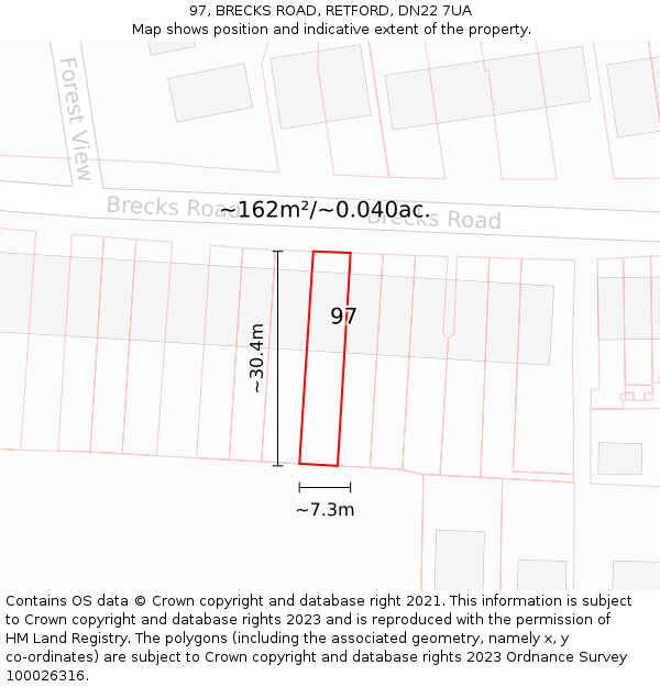 97, BRECKS ROAD, RETFORD, DN22 7UA: Plot and title map